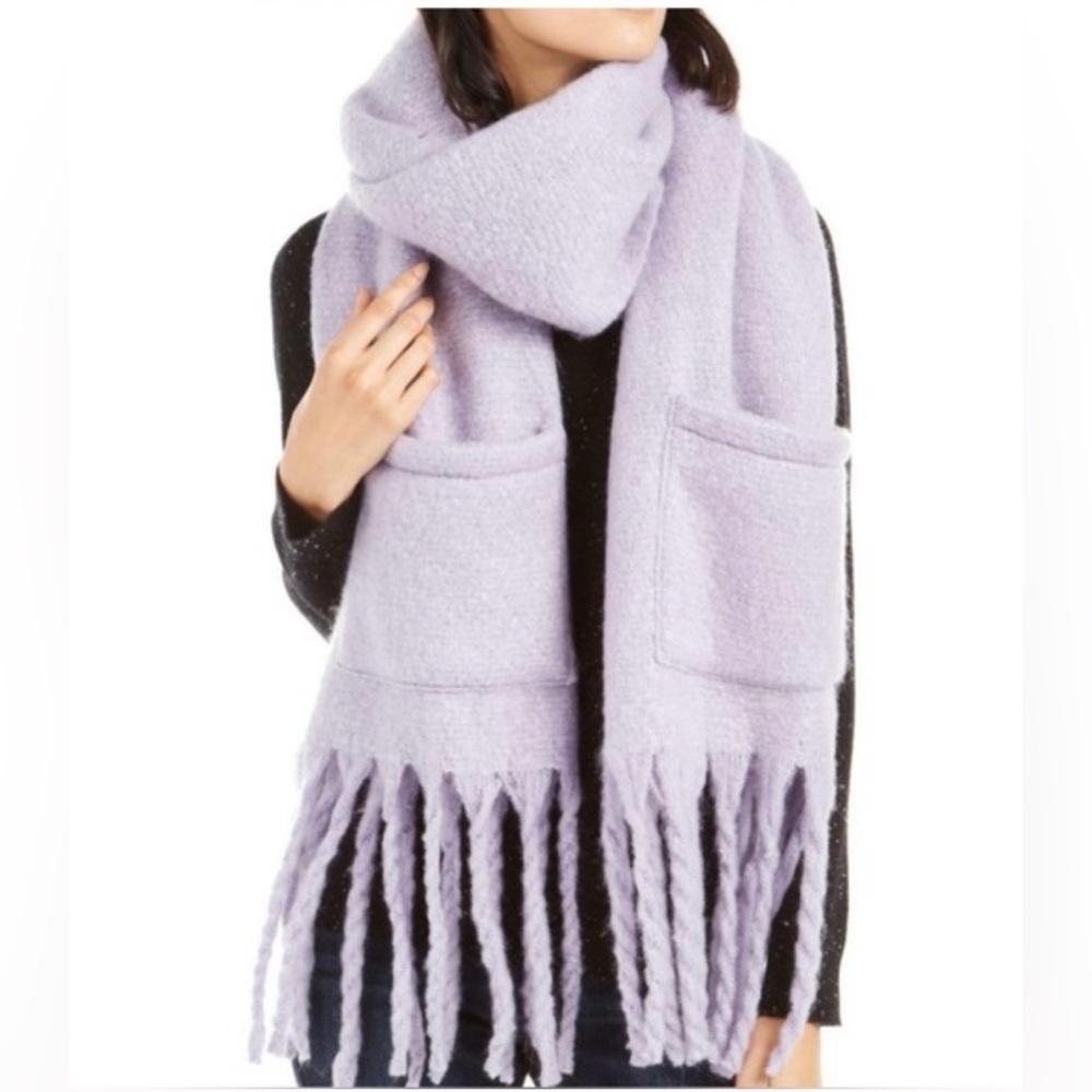 Steve Madden Oversized Soft Gray Knit Scarf with Pockets see next photo